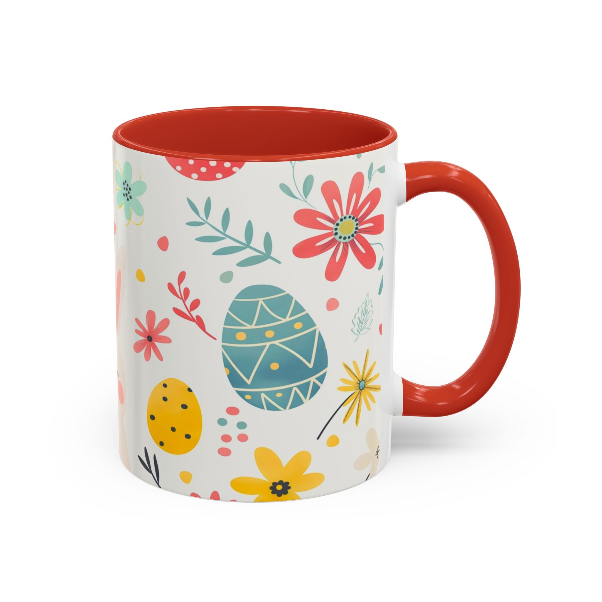 Easter Bunny Floral Accent Coffee Mug – Cute Pastel Eggs & Spring Flowers (11oz)