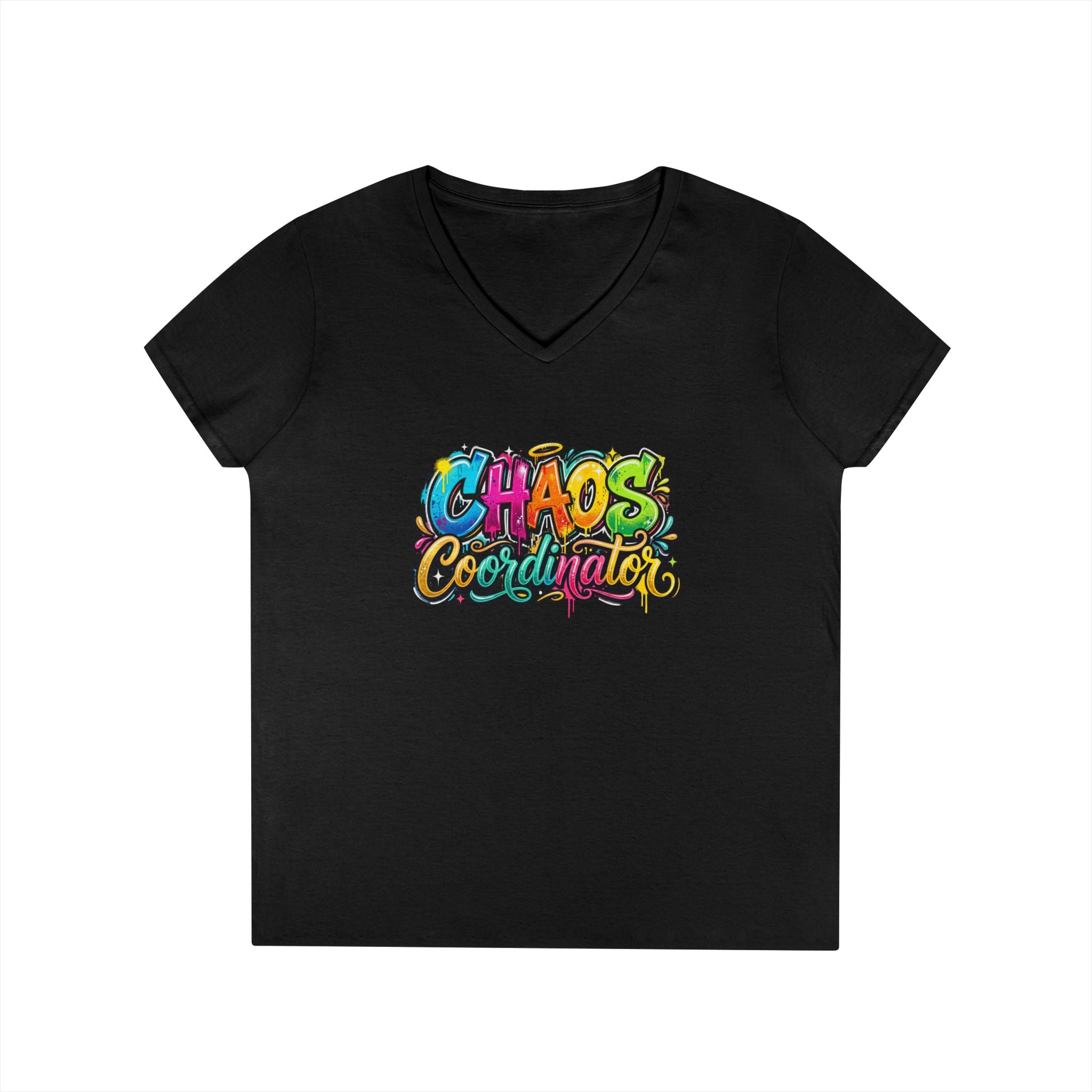 Chaos Coordinator V-Neck T-Shirt — Colorful Graphic Tee for Moms & Teachers