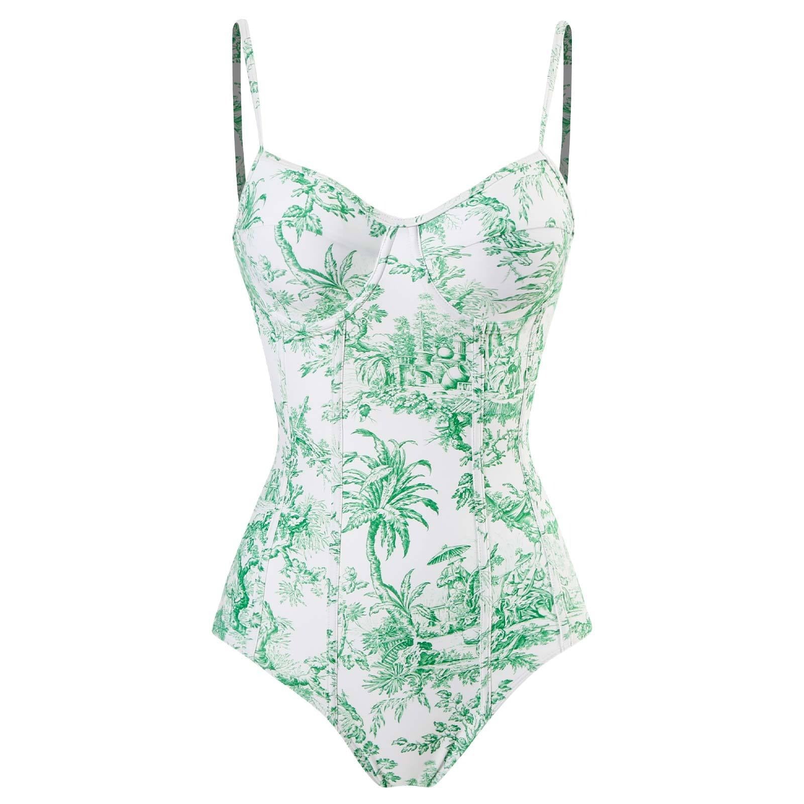 Blue and White Elegant Printed Swimsuit With Micro Monokini Wrap