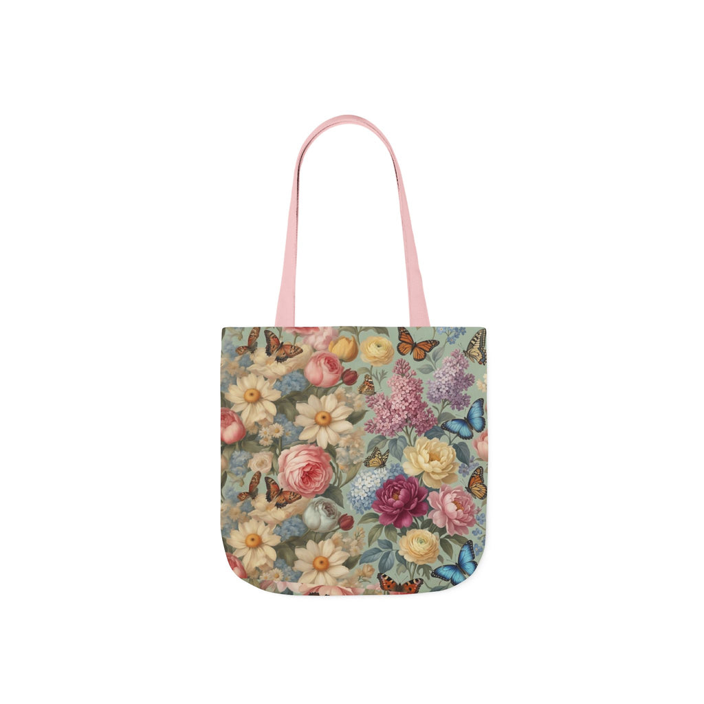 Original Art Vintage Floral Canvas Tote Bag — Butterflies & Roses Print