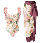 Petal Trim Backless Fashion One Piece Swimsuit Handmade One Shoulder Sexy Swimwear  Set Women's Beachwear