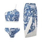 Split Three Piece Set of Vintage Swimsuits From Europe and America, Popular Swimwear with Lace Up Beach Skirts