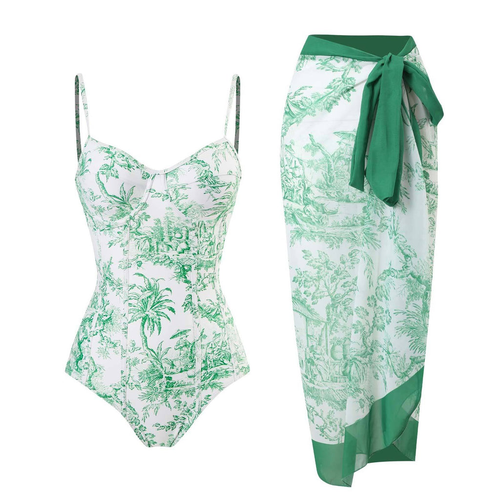 Blue and White Elegant Printed Swimsuit With Micro Monokini Wrap