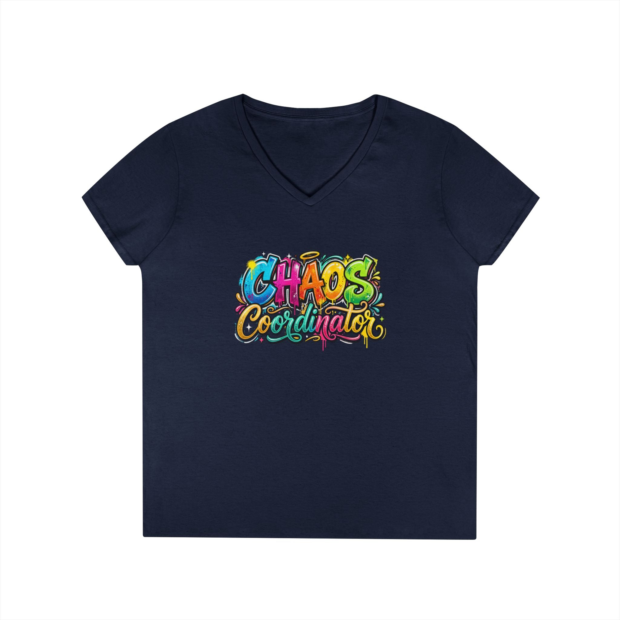 Chaos Coordinator V-Neck T-Shirt — Colorful Graphic Tee for Moms & Teachers