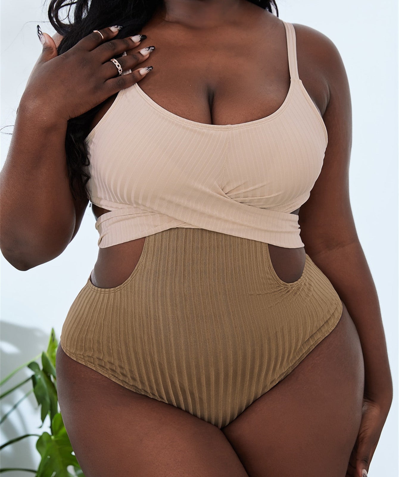 Plus Size One-Piece Contrasting Swimsuit