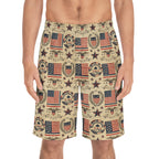 Patriotic Vintage Flag Men's Board Shorts — American Stars & Stripes Swim Trunks