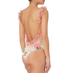 Petal Trim Backless Fashion One Piece Swimsuit Handmade One Shoulder Sexy Swimwear  Set Women's Beachwear