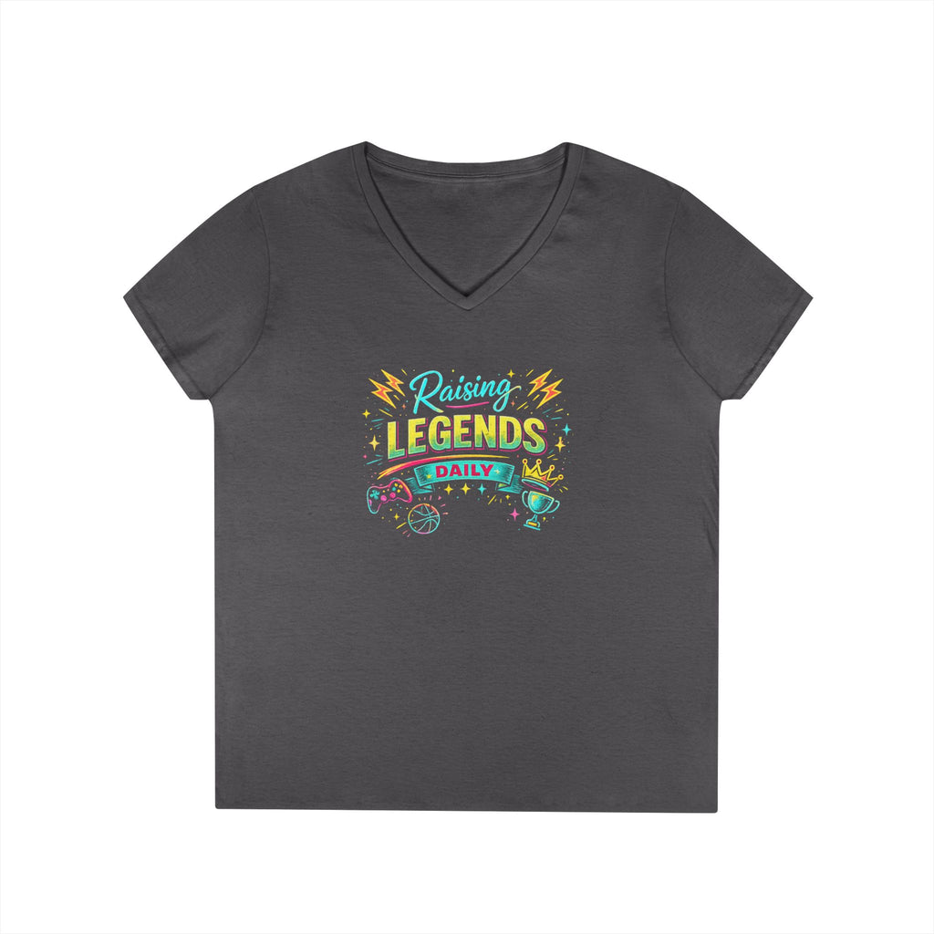 Ladies' V-Neck T-Shirt — “Raising Legends Daily” Mom Graphic Tee