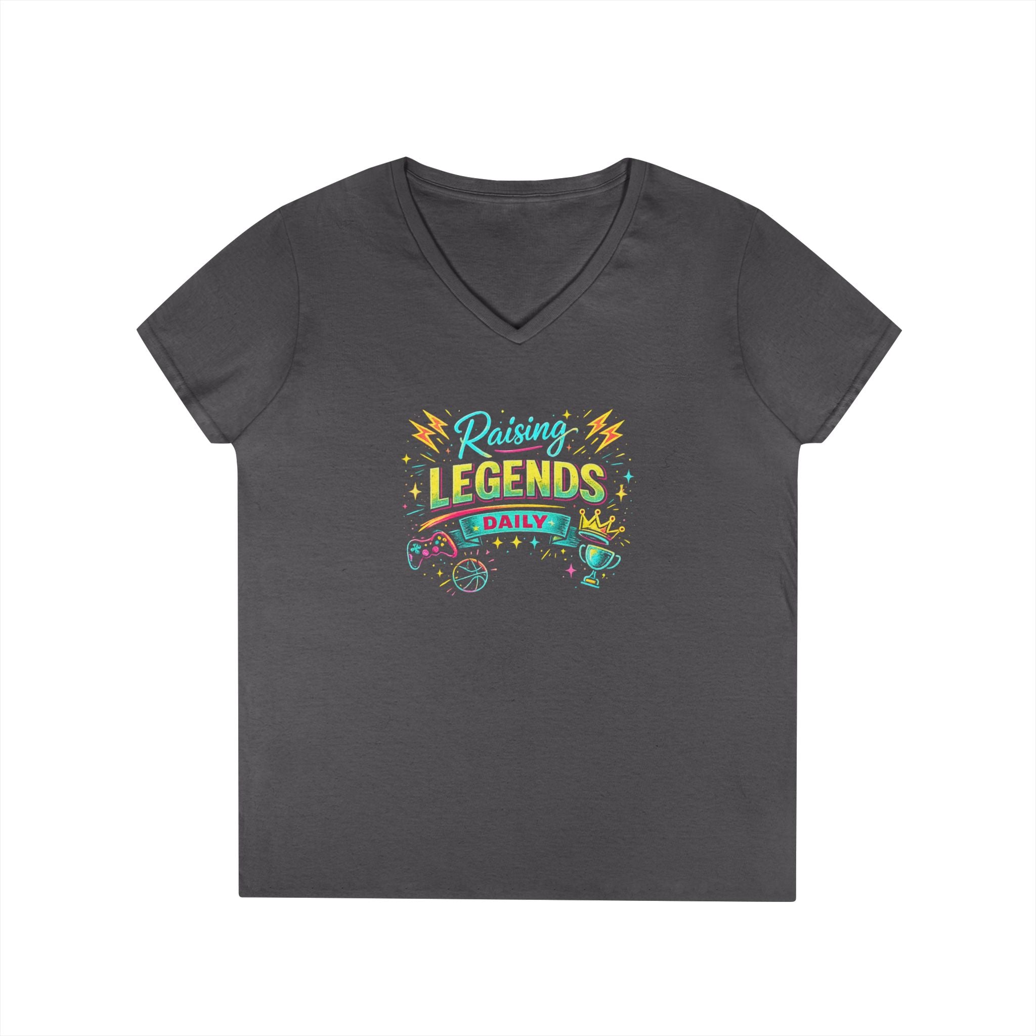 Ladies' V-Neck T-Shirt — “Raising Legends Daily” Mom Graphic Tee