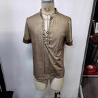 Retro V-Neck Tied Casual Short Sleeve T-Shirt for Men Plus Size Summer and Spring