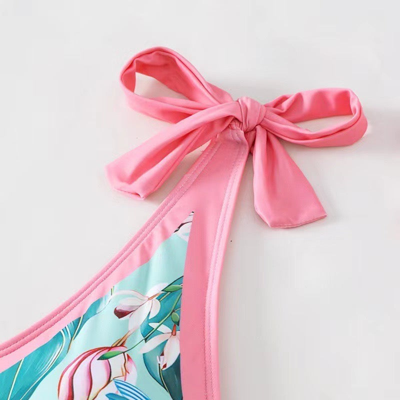 New one-piece women's swimwear digital printing French two-piece gauze skirt conservative swimsuit for women