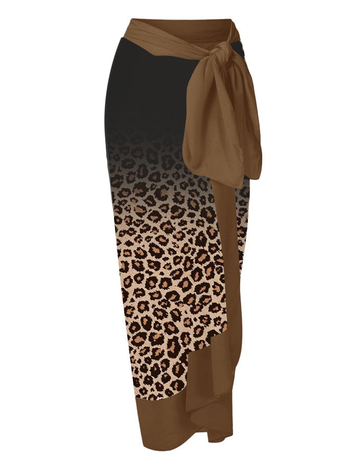 Leopard Gradient Print Single Piece Swimsuit & Micro Monokini Wrap