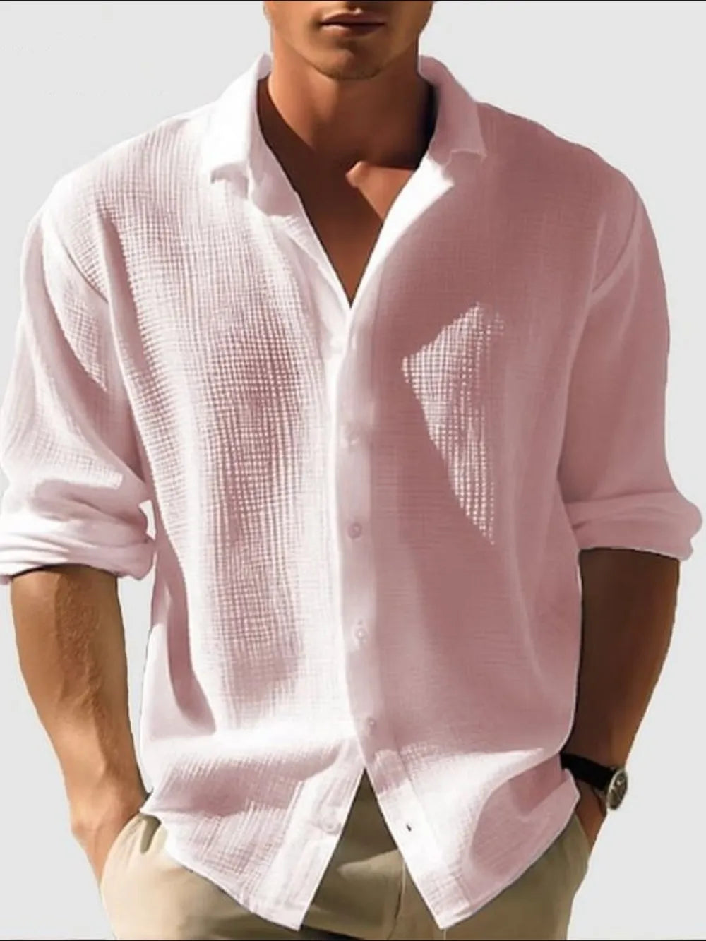 Mens Regular & Plus Size Collared Neck Button Down Long Sleeve Shirt