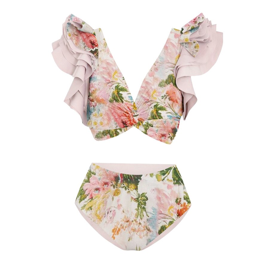 Petal Trim Backless Fashion One Piece Swimsuit Handmade One Shoulder Sexy Swimwear  Set Women's Beachwear