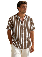 Summer New Men's Plus Size Striped Short Sleeve Shirt Casual Versatile Loose Fit Shirt
