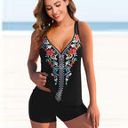 Plus Size Women's Boy Short Brocade Printed Swimwear