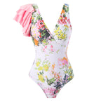 Pink Sexy One Piece Swimsuit Skirt Summer Women Backless Print Swimwear Beachwear Dress Cover Up Monokini Bath Suit