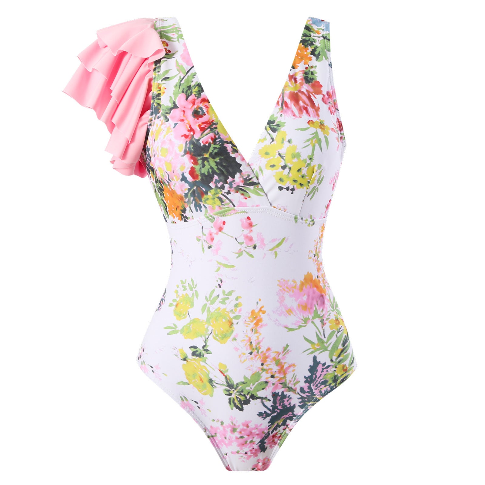 Pink Sexy One Piece Swimsuit Skirt Summer Women Backless Print Swimwear Beachwear Dress Cover Up Monokini Bath Suit