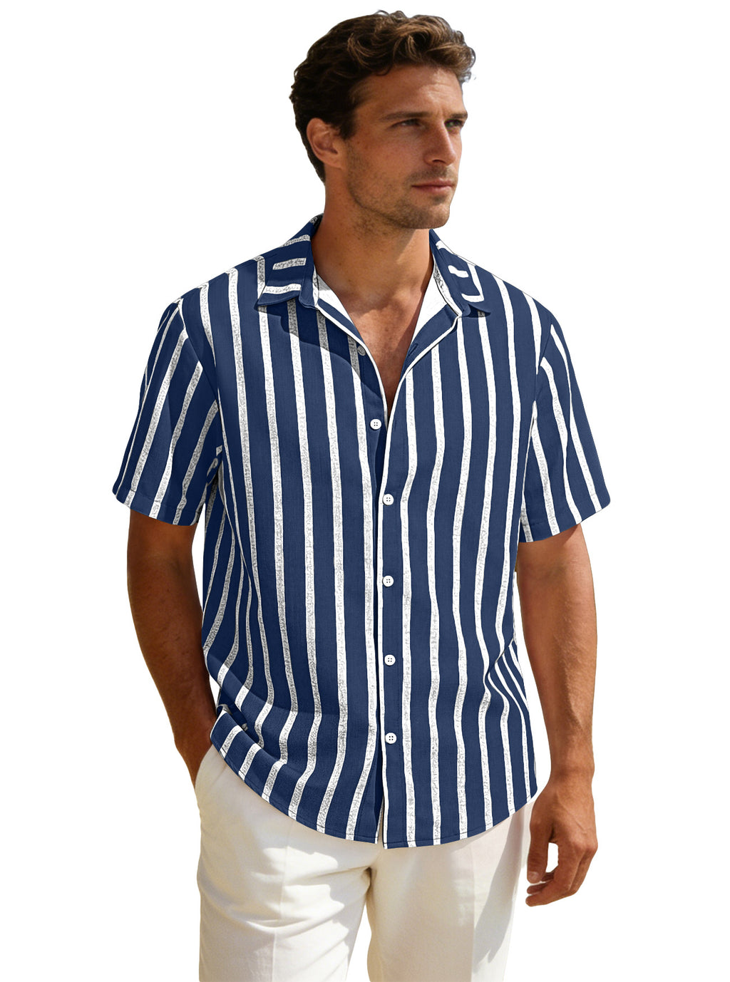 Summer New Men's Plus Size Striped Short Sleeve Shirt Casual Versatile Loose Fit Shirt