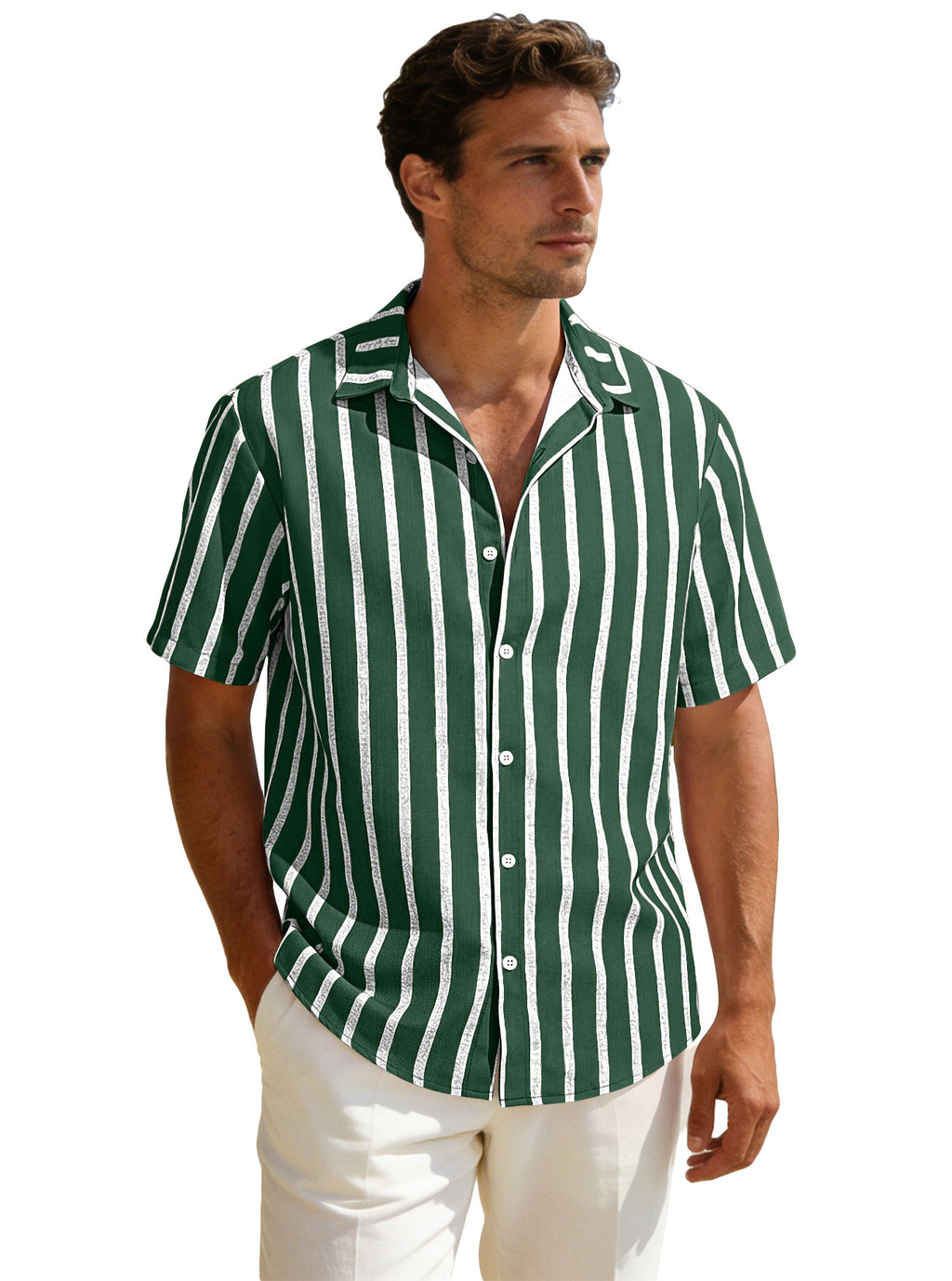 Summer New Men's Plus Size Striped Short Sleeve Shirt Casual Versatile Loose Fit Shirt
