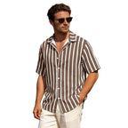 Summer New Men's Plus Size Striped Short Sleeve Shirt Casual Versatile Loose Fit Shirt