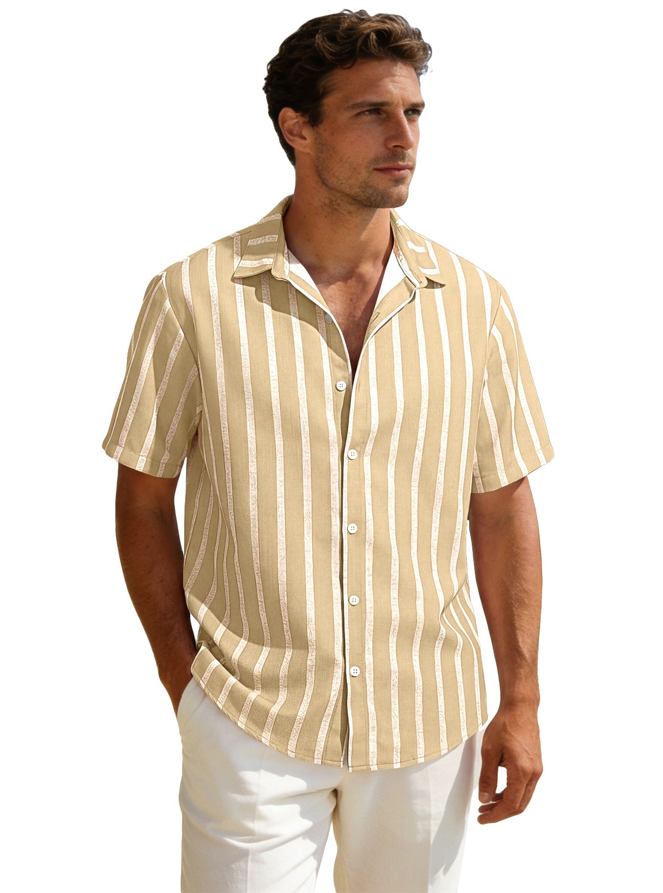 Summer New Men's Plus Size Striped Short Sleeve Shirt Casual Versatile Loose Fit Shirt