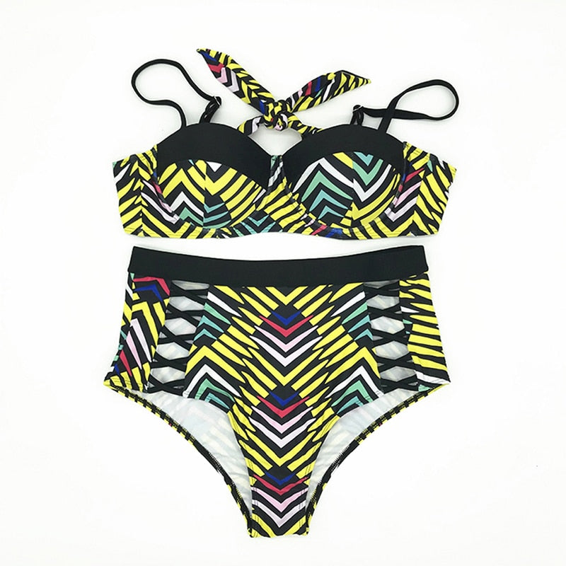 Plus Size Hollow-Out Push-Up Bikini Swimsuit