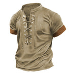 Retro V-Neck Tied Casual Short Sleeve T-Shirt for Men Plus Size Summer and Spring