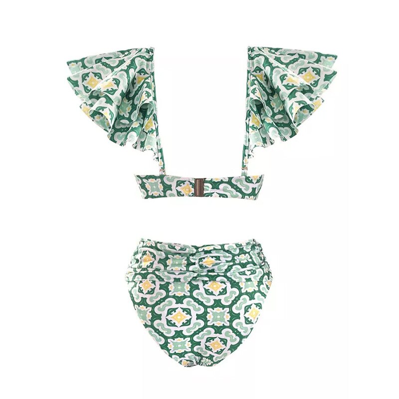 Ruffle One‑Piece Floral Swimsuit with Gradient Kimono Cover‑Up