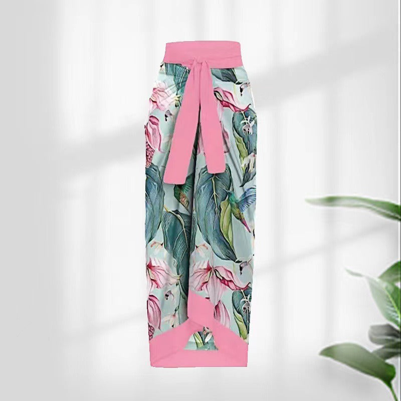 New one-piece women's swimwear digital printing French two-piece gauze skirt conservative swimsuit for women