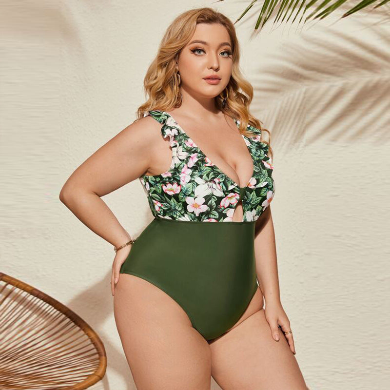 Plus Size Floral Print One-Piece Swimsuit