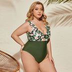 Plus Size Floral Print One-Piece Swimsuit