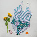Plus Size Bikini Print Striped Swimwear