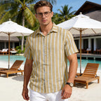 Summer New Men's Plus Size Striped Short Sleeve Shirt Casual Versatile Loose Fit Shirt