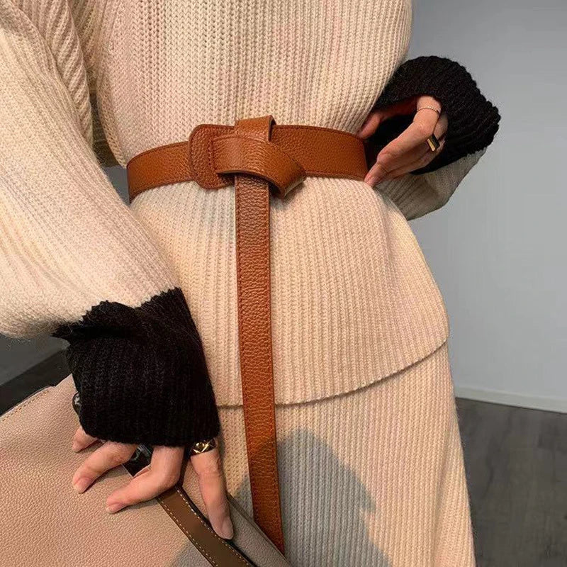Women Long Knot Soft Pu Leather Ladies Waist Plus Size Dress Belt Female Cummerbunds Designer Waistband