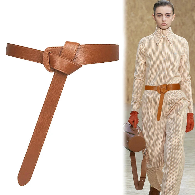 Women Long Knot Soft Pu Leather Ladies Waist Plus Size Dress Belt Female Cummerbunds Designer Waistband