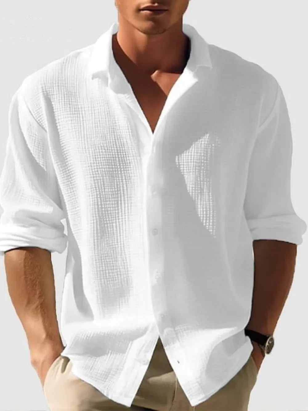 Mens Regular & Plus Size Collared Neck Button Down Long Sleeve Shirt
