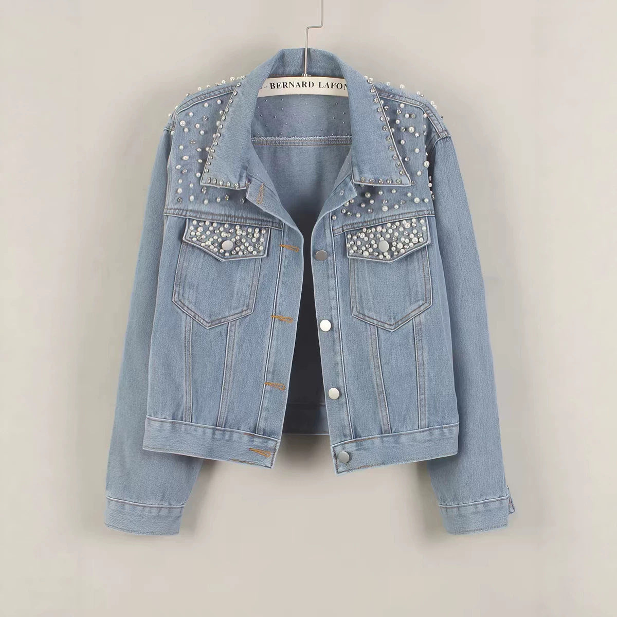 Fashion nail bead short denim jacket women's pearl diamond plus size jacket top