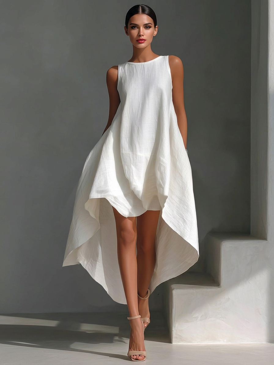 High-Low Round Neck Sleeveless Dress