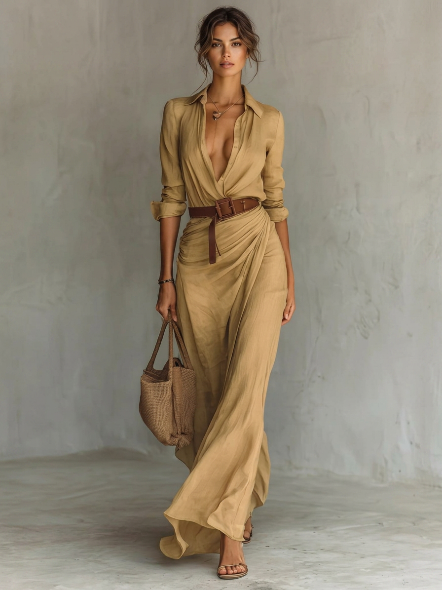 Ruched Long Sleeve Maxi Dress