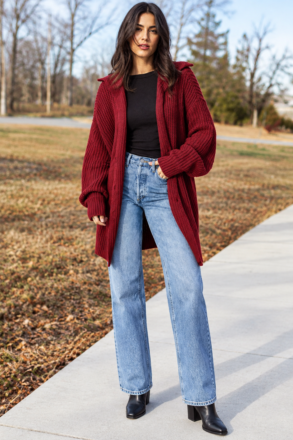 Solid Color Knit Oversized Button Front Cardigan Sweater