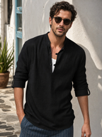 Mens Button Detail Roll-Tab Sleeve Top