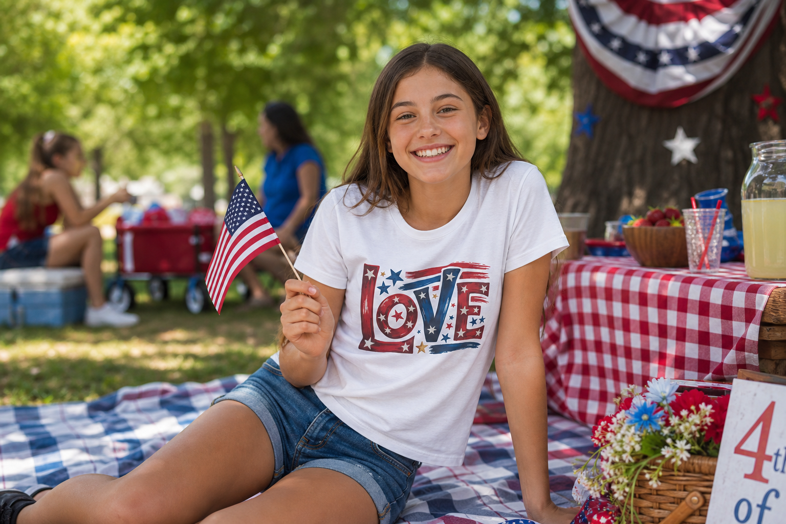 Youth Tee — "LOVE" Patriotic Stars & Stripes Graphic