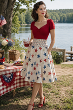 Patriotic Red White Blue Star Skater Skirt — 4th of July Vintage Flag Print