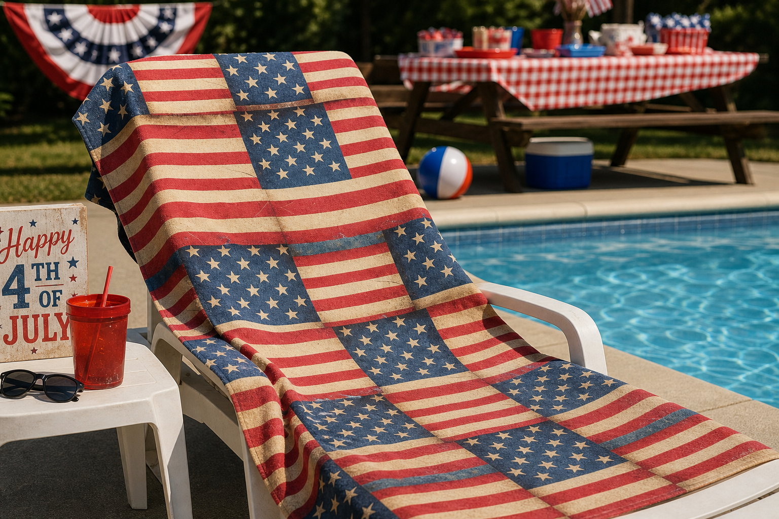 American Patchwork Flag Beach Towel — Vintage USA Stars & Stripes Patriotic Pool Towel