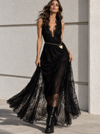 Lace V-Neck Sleeveless Maxi Dress