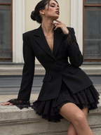 Lace Hem Lapel Collar Blazer