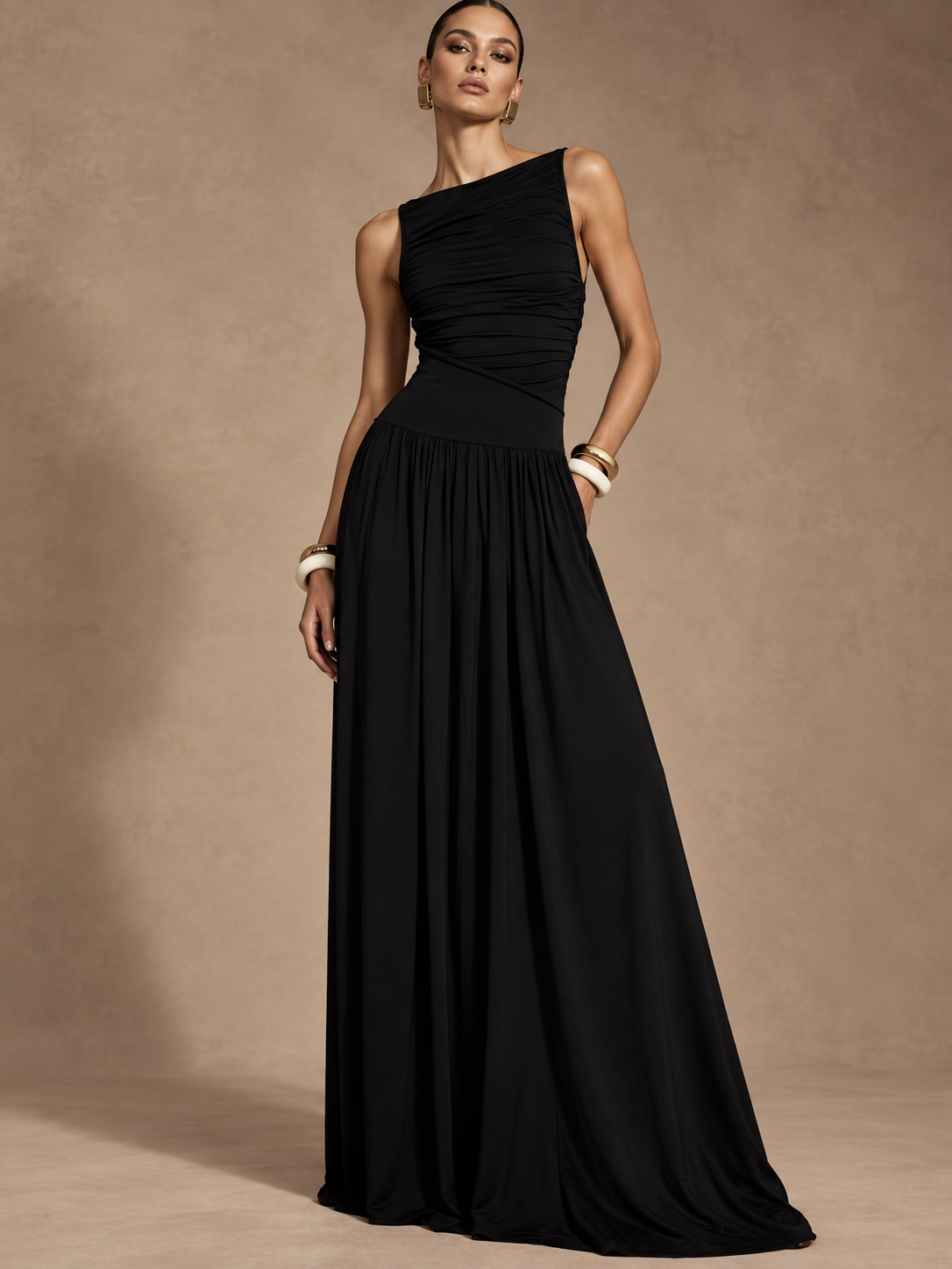 Ruched Sleeveless Maxi Dress