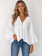 V-Neck Bell Sleeve Blouse