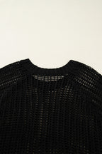 Black Plus Size Open Knit Bow Tie Short Sleeve Sweater